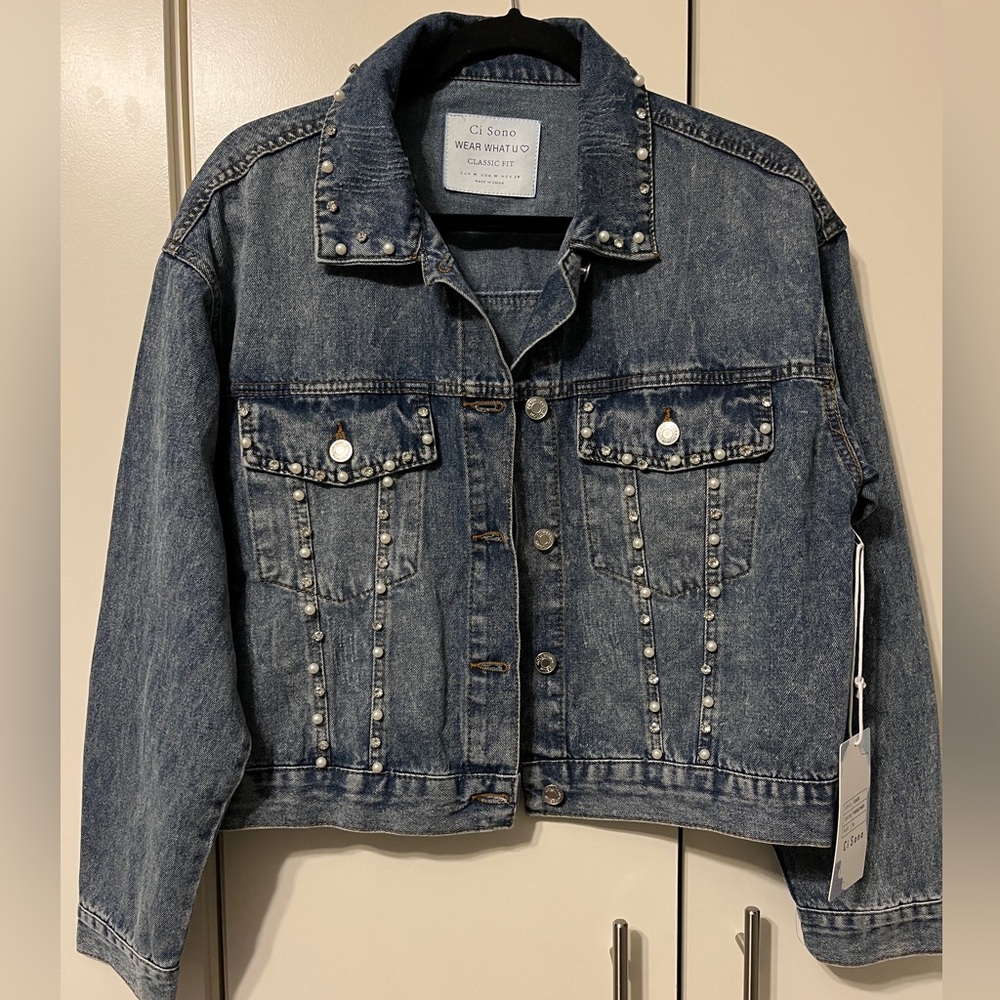 Ci Sono Ladies Pearl & Rhinestone Jean jacket